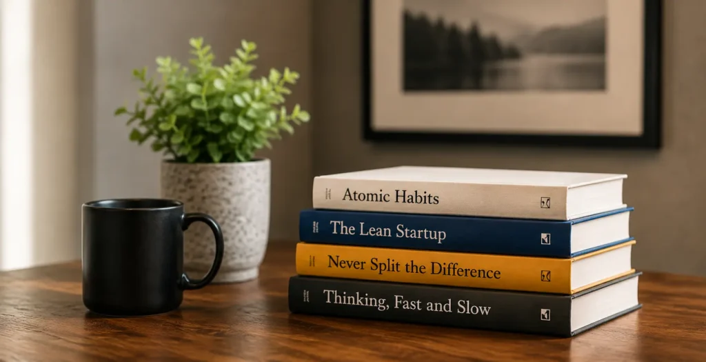 thinkingbusinesses books stacked upon